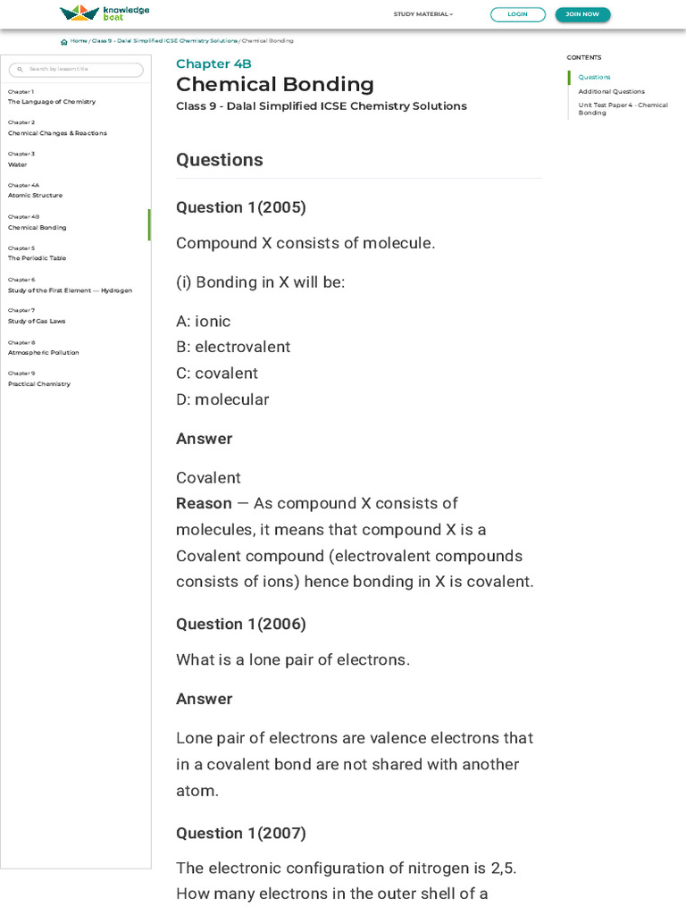 Class 9 Chemical Bonding Overview | PDF | Chemical Bond | Covalent Bond