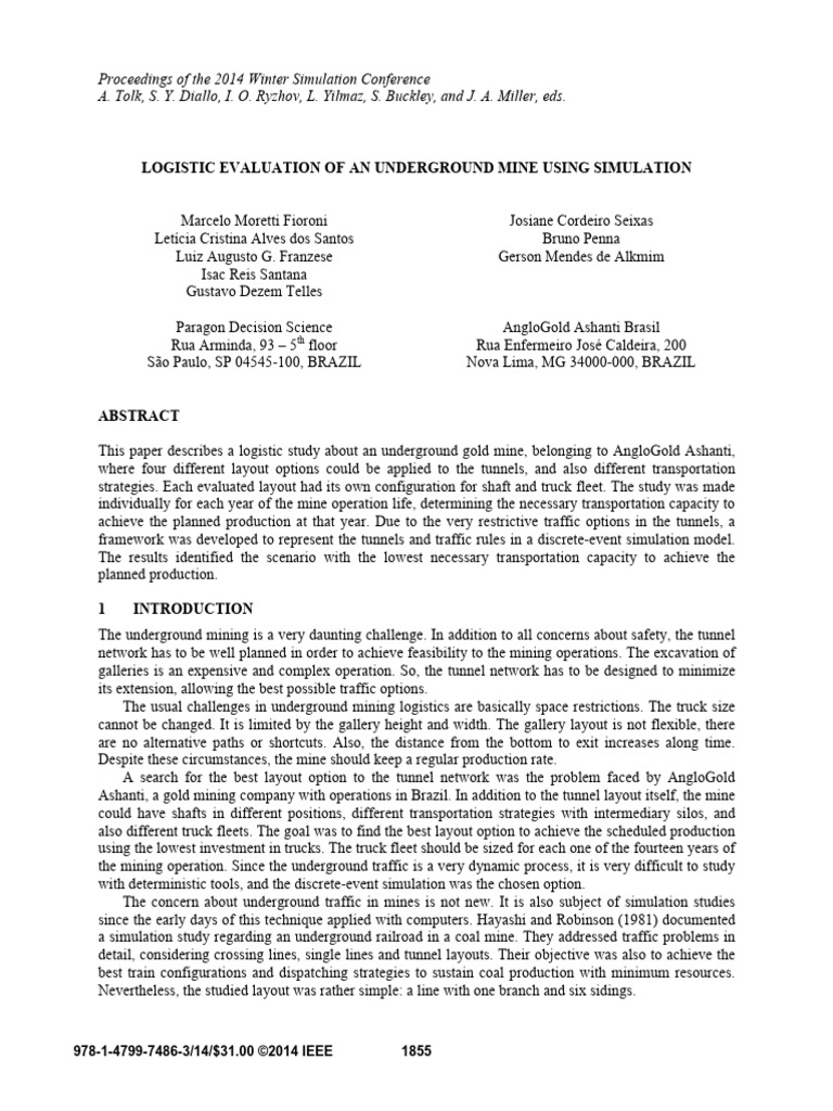 Logistic Evaluation of An Underground Mine Using Simulation | PDF ...