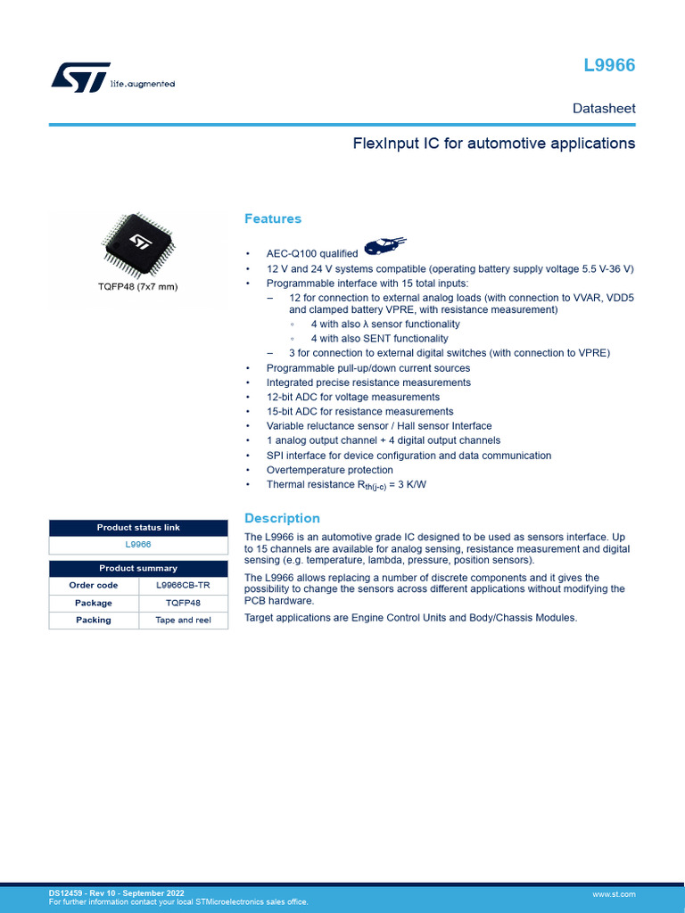 L9966 Automotive Sensor Interface IC | PDF | Electrostatic Discharge ...