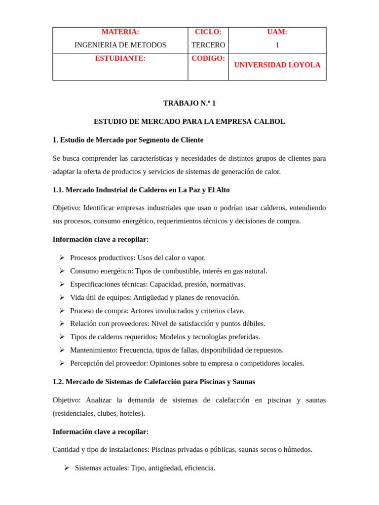 Calbol Trabajo N 1 | PDF | Investigación de mercado | Mercado (economía)
