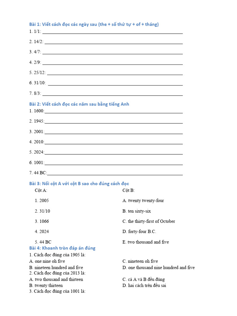 Bai Tap 15 Bai Doc Ngay Nam Thu Mua | PDF
