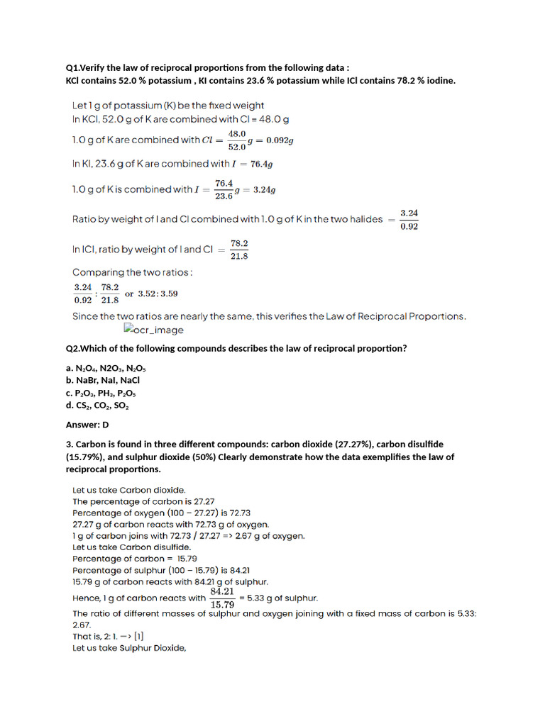 Law of Reciprocal Proportions Explained | PDF