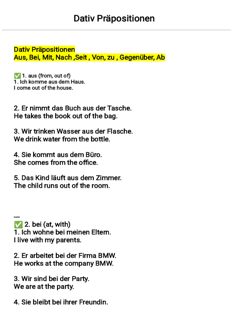 Dativ Preposition | PDF