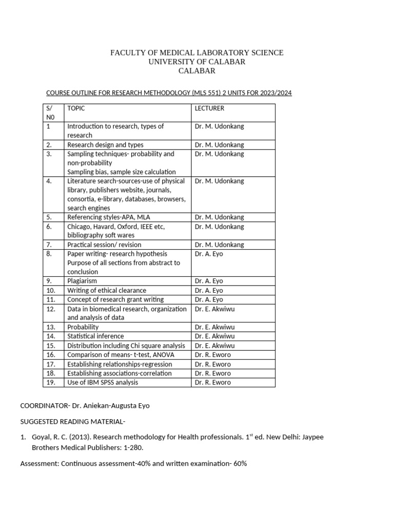 Research Methodology Course Outline 2023 | PDF