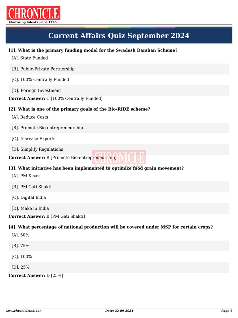 Current Affairs Quiz September 2024 | PDF | Gene | Gulf Cooperation Council