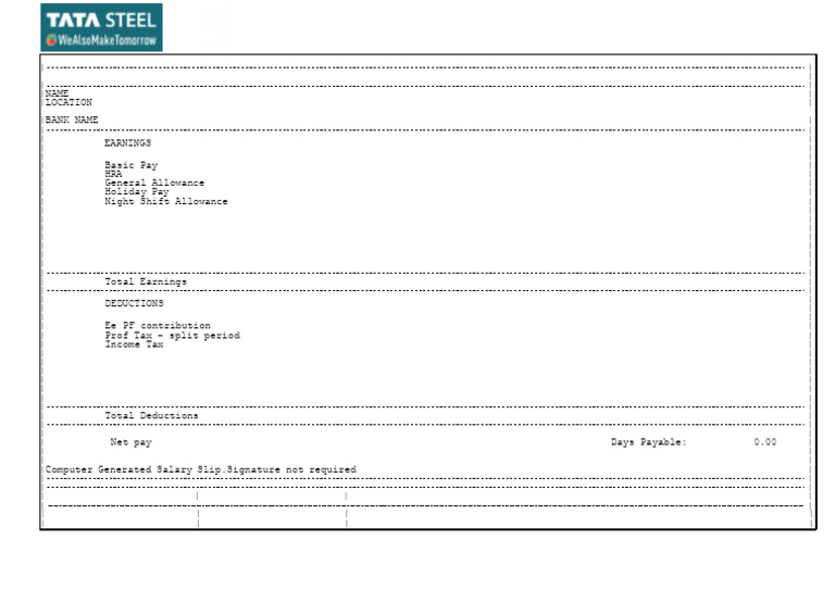 Tata Steel Salary Slip Overview | PDF | Business | Income