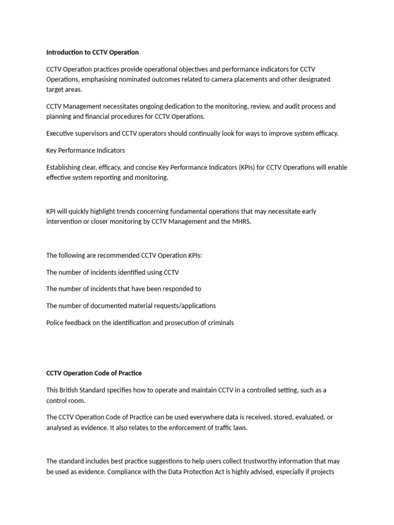 CCTV Operator Responsibilities and Standards | PDF | Closed Circuit ...
