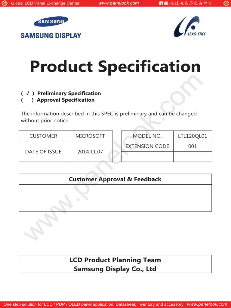 LTL120QL01-001 Rev.P00 20141107 202310275839 | PDF | Liquid Crystal ...