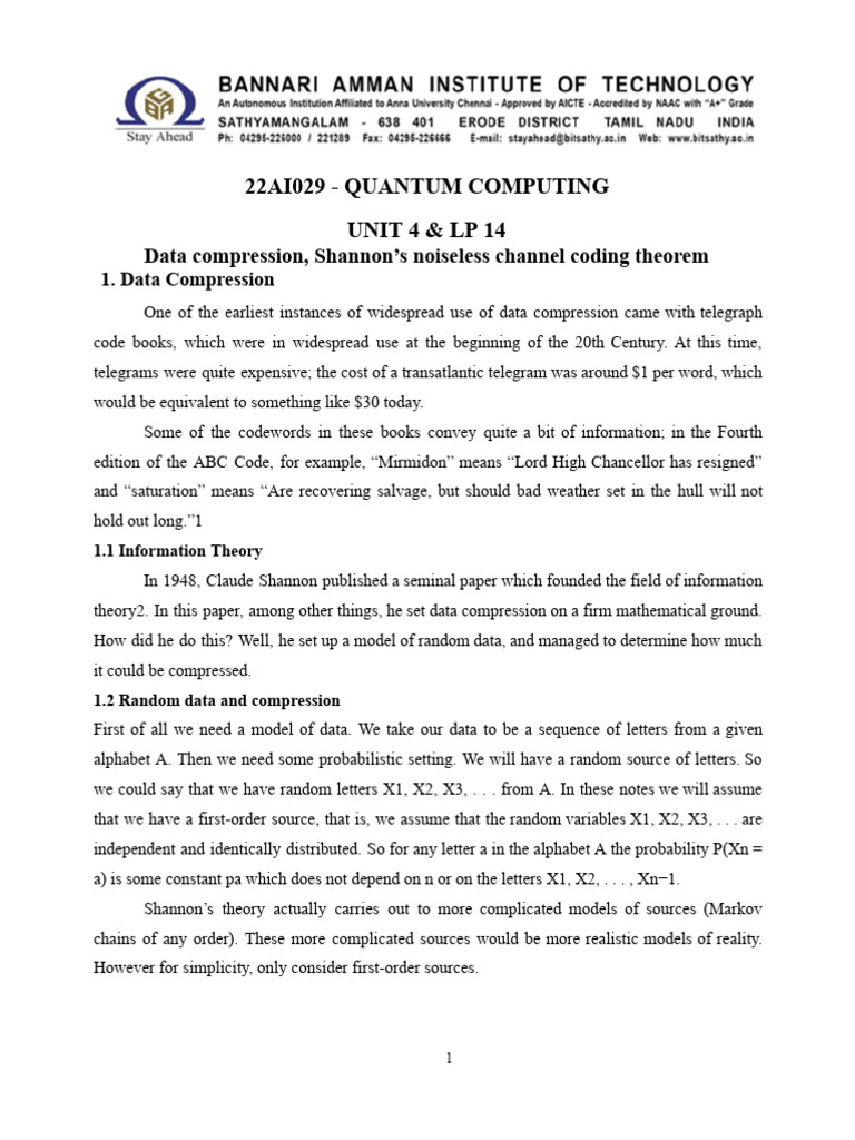 Quantum Data Compression & Coding Theorems | PDF | Quantum Computing ...