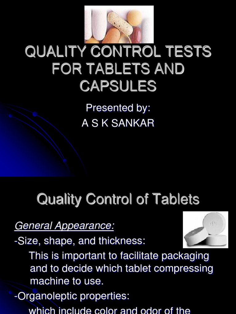 Quality Control Tests for Tablets & Capsules | PDF | Cooking, Food ...