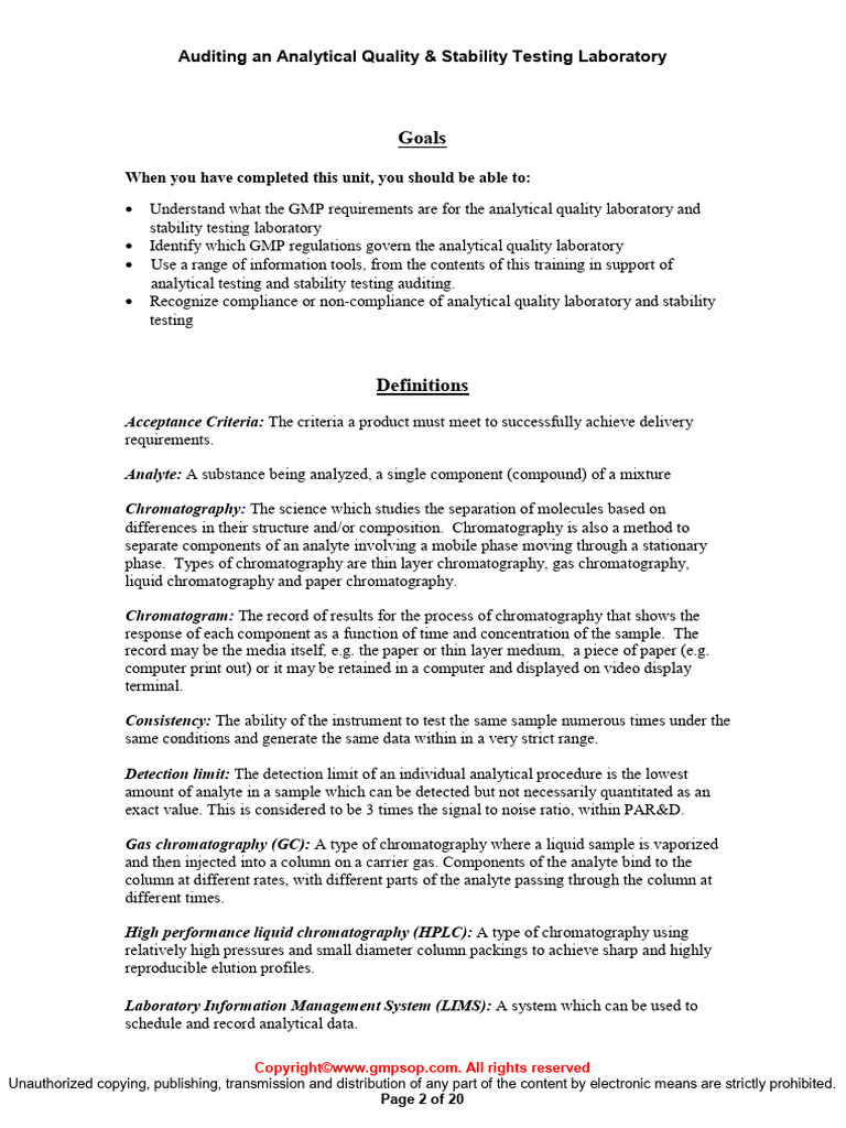 Audit 015 Auditing An Analytical Quality Stability Testing Laboratory ...