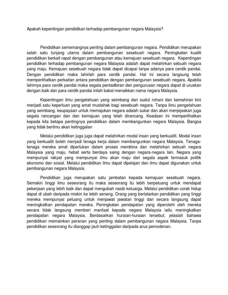 Apakah Kepentingan Pendidikan Terhadap Pembangunan Negara 