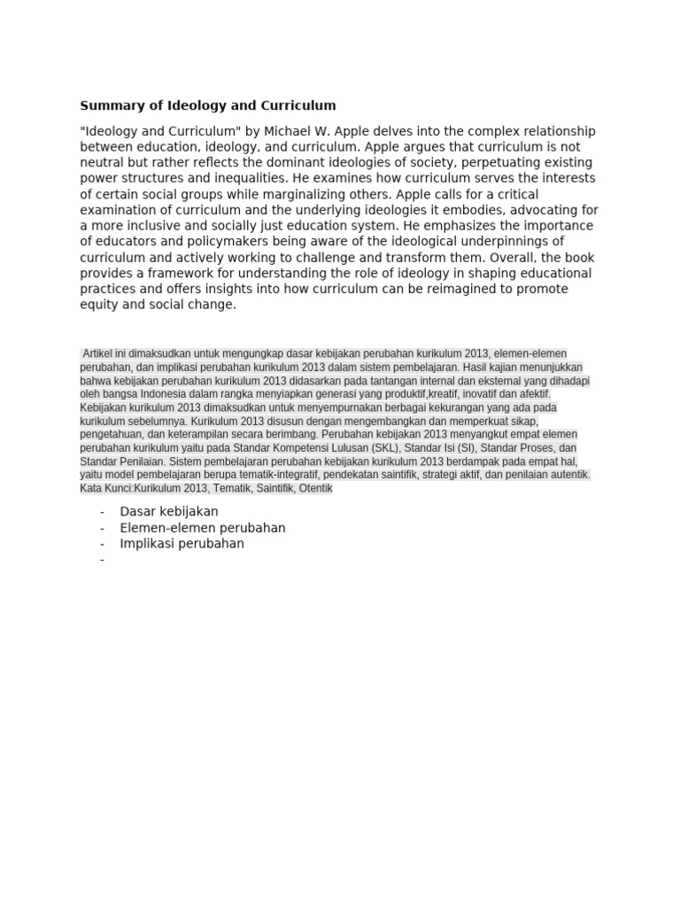 Summary of Ideology and Curriculum | PDF