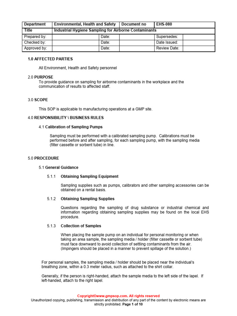Airborne Contaminant Sampling Guide | PDF | Occupational Hygiene ...