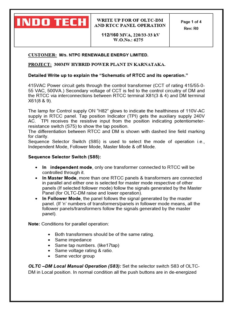 RTCC Panel Operation in Power Plants | PDF | Transformer | Relay