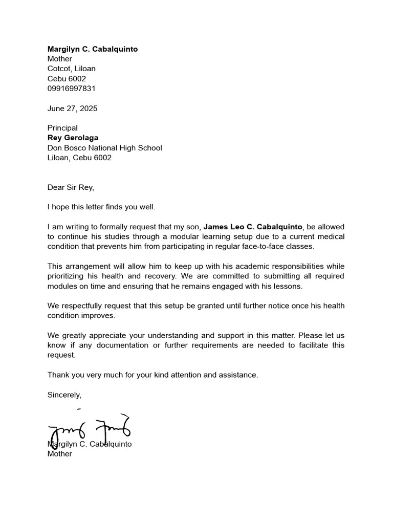 Letter of Modular Request | PDF