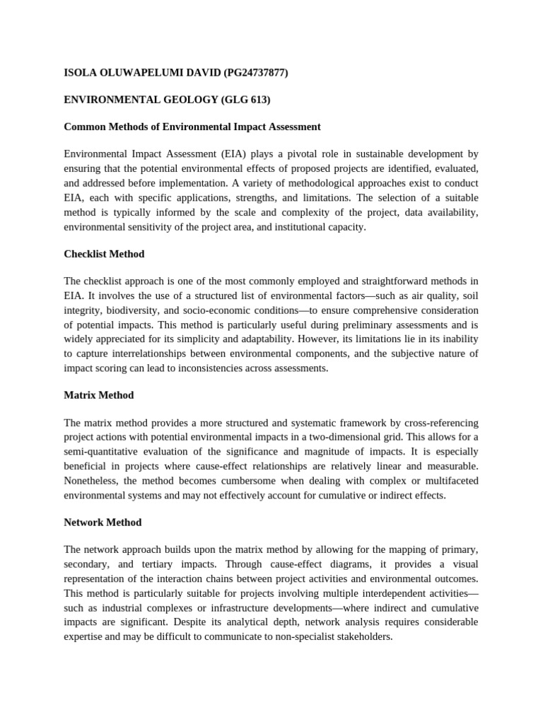 EIA Methodologies and Their Applications | PDF | Environmental Impact ...