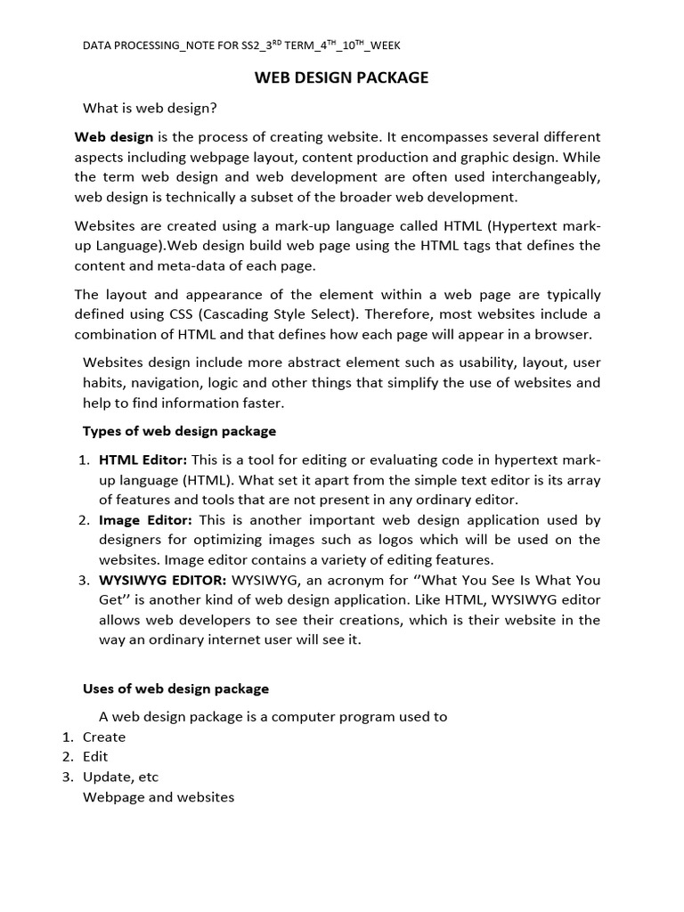SS 2 Data Processing 3rd Term 4th 10th Week | PDF | Web Design | World ...