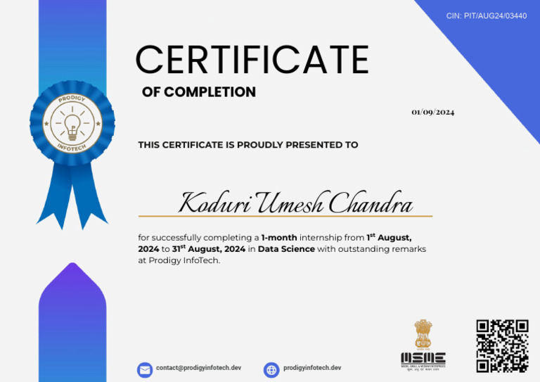 Data Science Internship Certificate 2024 | PDF