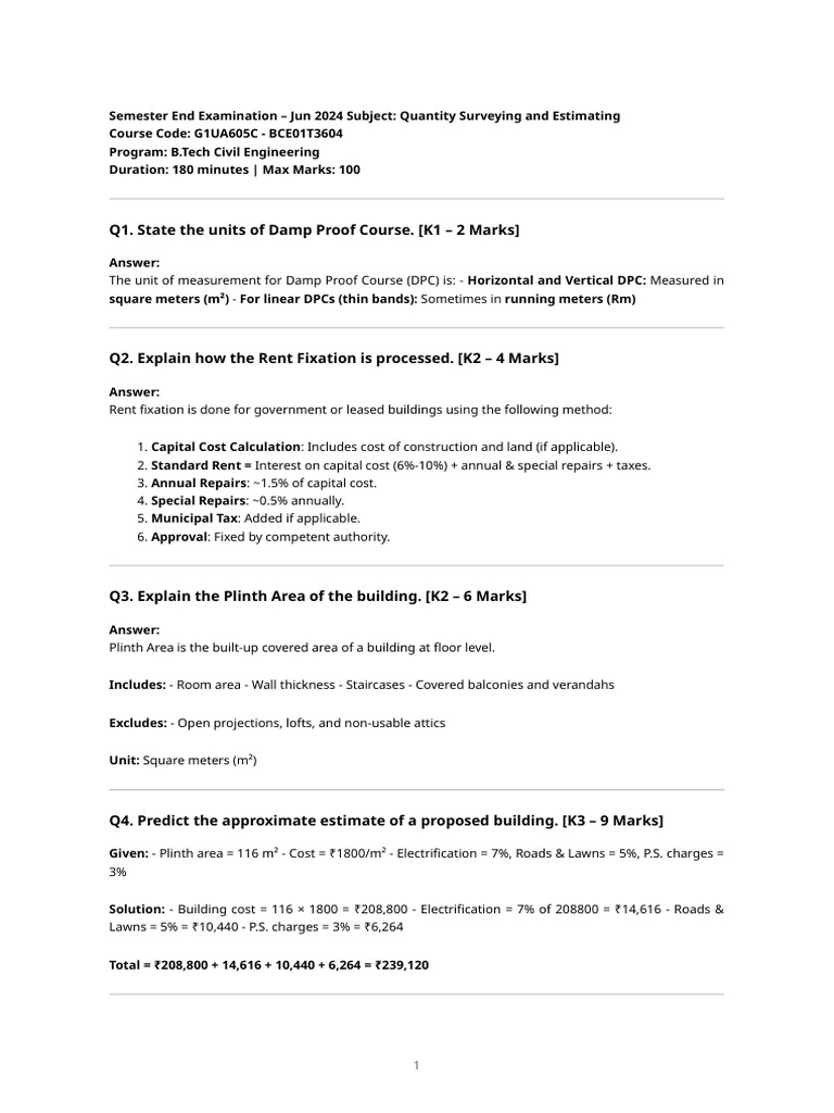 Quantity Surveying Exam June 2024 | PDF | Mortar (Masonry) | Building ...