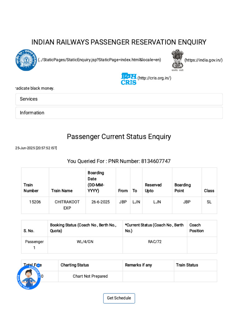 Welcome To Indian Railway Passenger Reservation Enquiry | PDF