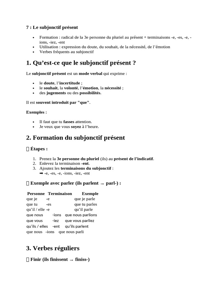 Guide du subjonctif présent | PDF | Verbe | Syntaxe