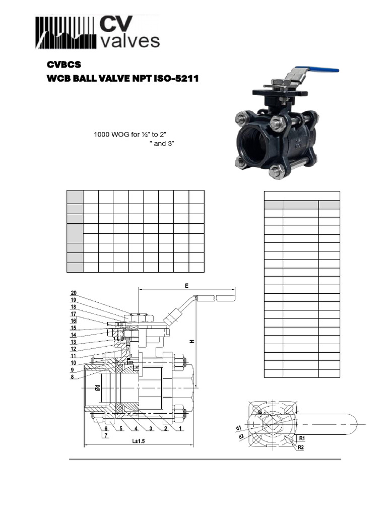WCB Ball Valve NPT ISO-5211 Specs | PDF | Hydraulics | Gas Technologies