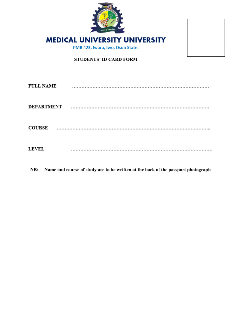 MMU Student ID Card Application Form | PDF