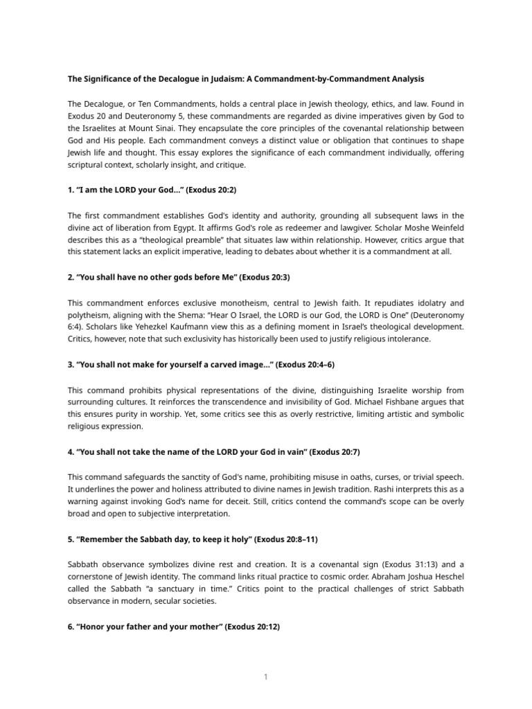 Decalogue's Role in Jewish Theology | PDF | Ten Commandments | Book Of ...