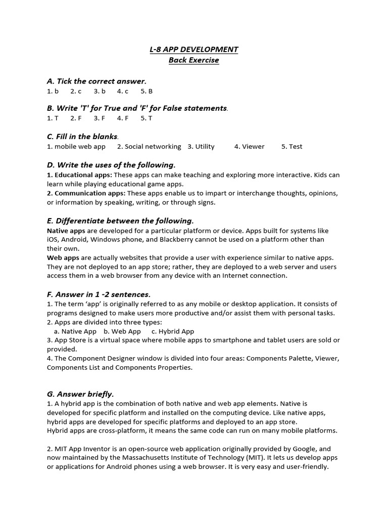 App Development: Class 8 Q&A Guide | PDF | Mobile App | Application ...