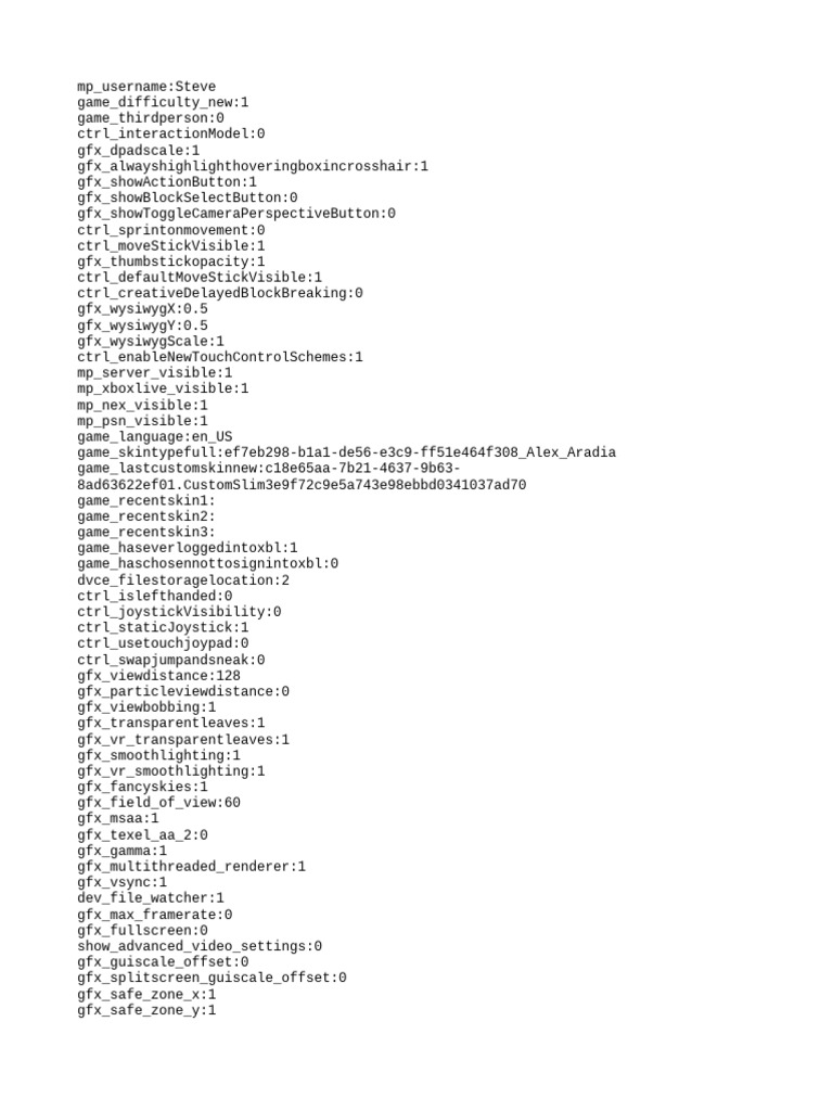 Minecraft User Settings Configuration | PDF