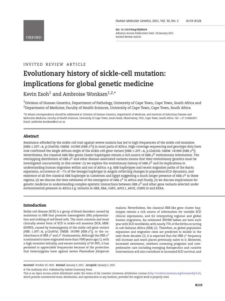 Evolution of Sickle Cell Mutation | PDF | Genetics | Biology