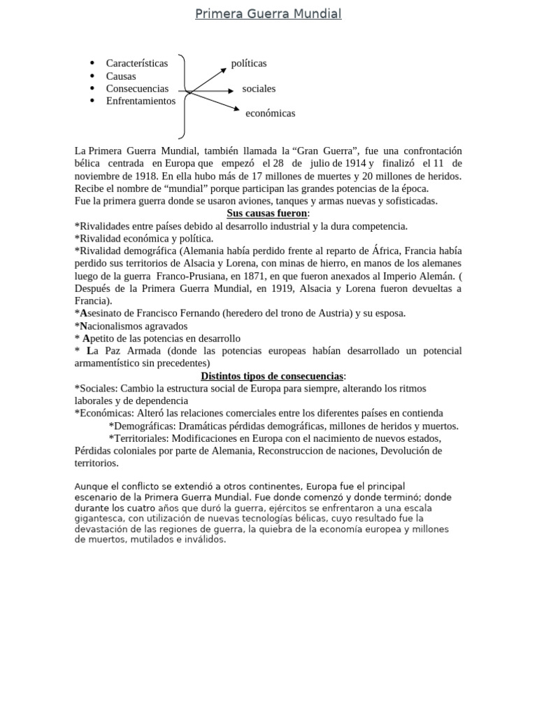 Causas y Consecuencias de la Primera Guerra Mundial | PDF