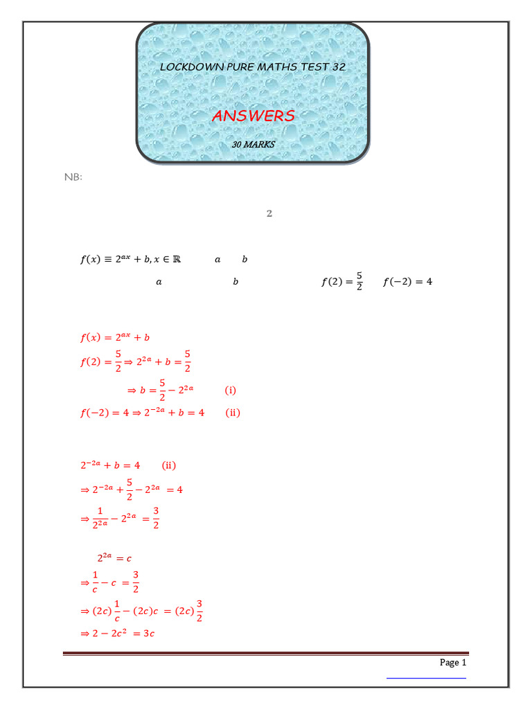 Pure Maths Test Solutions | PDF | Equations | Circle
