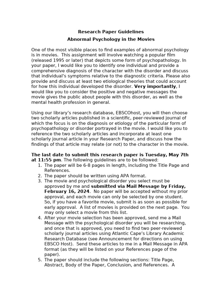 Abnormal Psychology Film Analysis Guide | PDF | Psychopathology ...