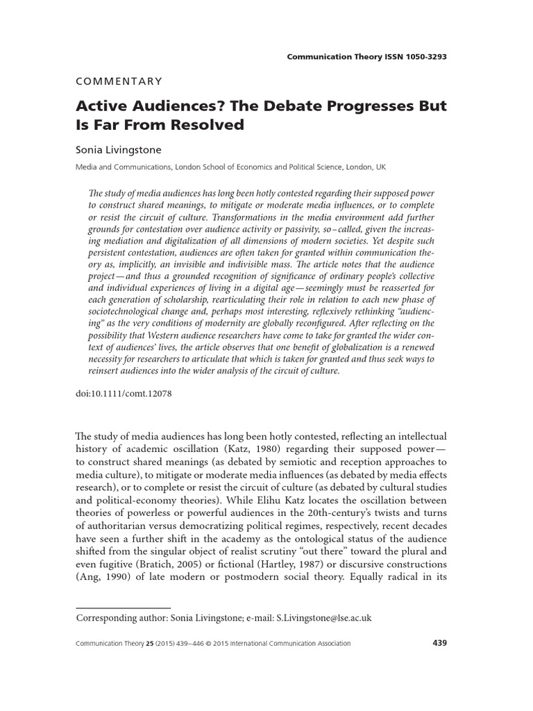 Active Audiences: The Debate Progresses But Is Far From Resolved | PDF ...