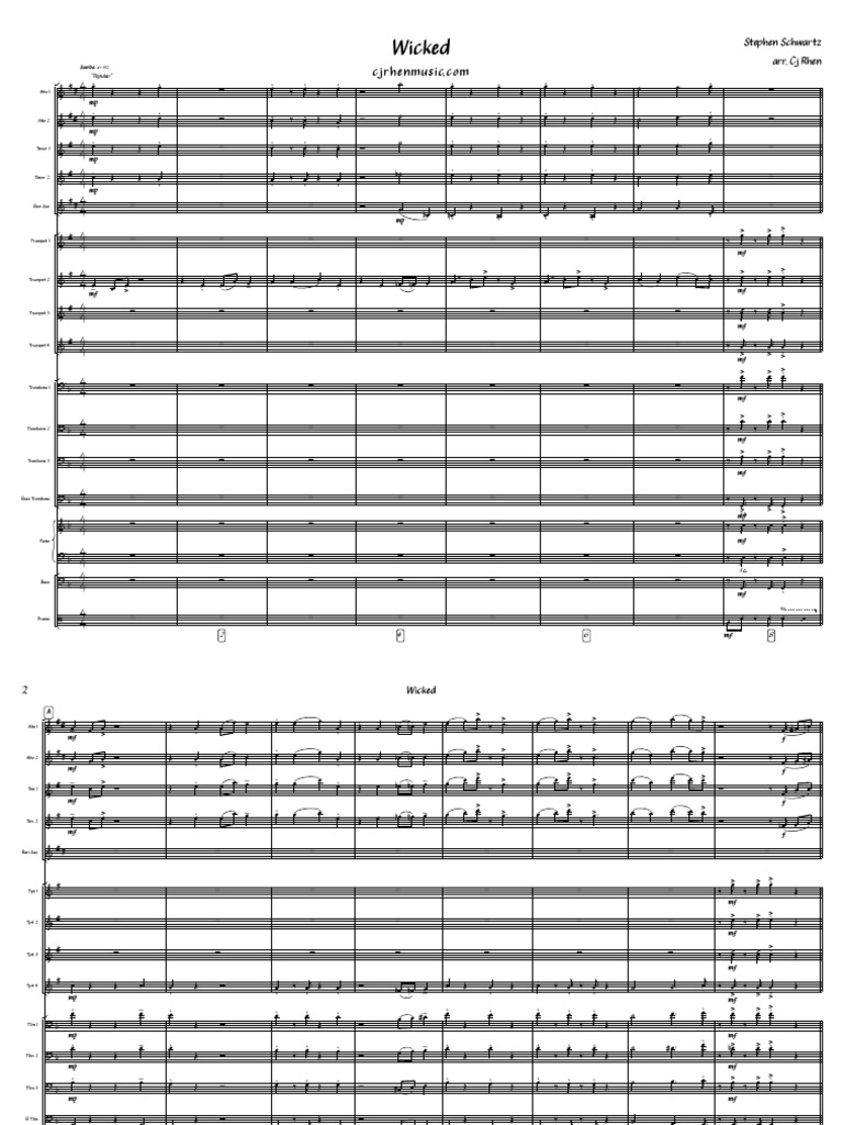 Wicked Big Band Arr CJ Rhen | PDF | Jazz | Musical Instruments