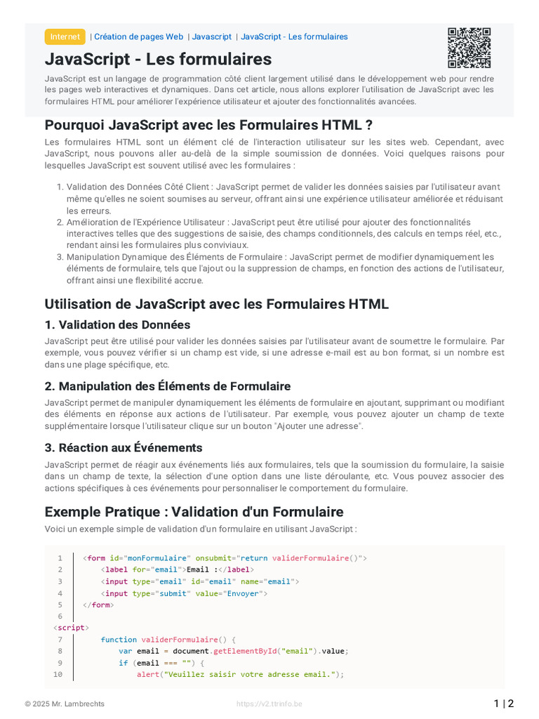 Améliorer Formulaires HTML avec JavaScript | PDF | JavaScript | Internet