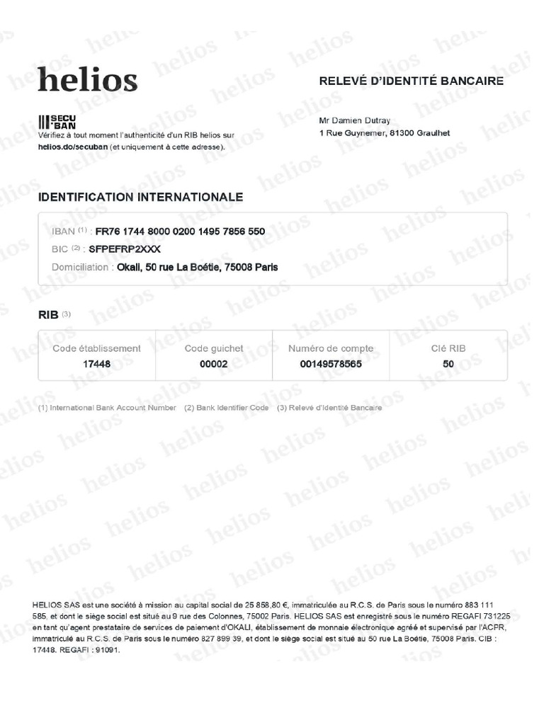 RIB AccedaaeaebdeafDutrayDamien Helios Page 0001 | PDF