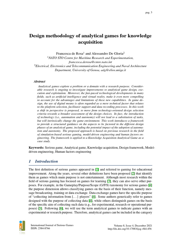 Analytical Game Design Framework for Knowledge | PDF | Artificial ...