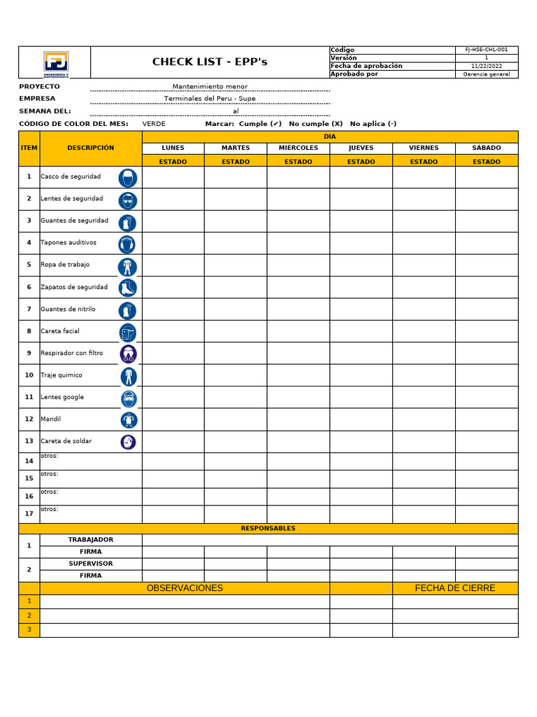 Check List de EPP y Herramientas | PDF