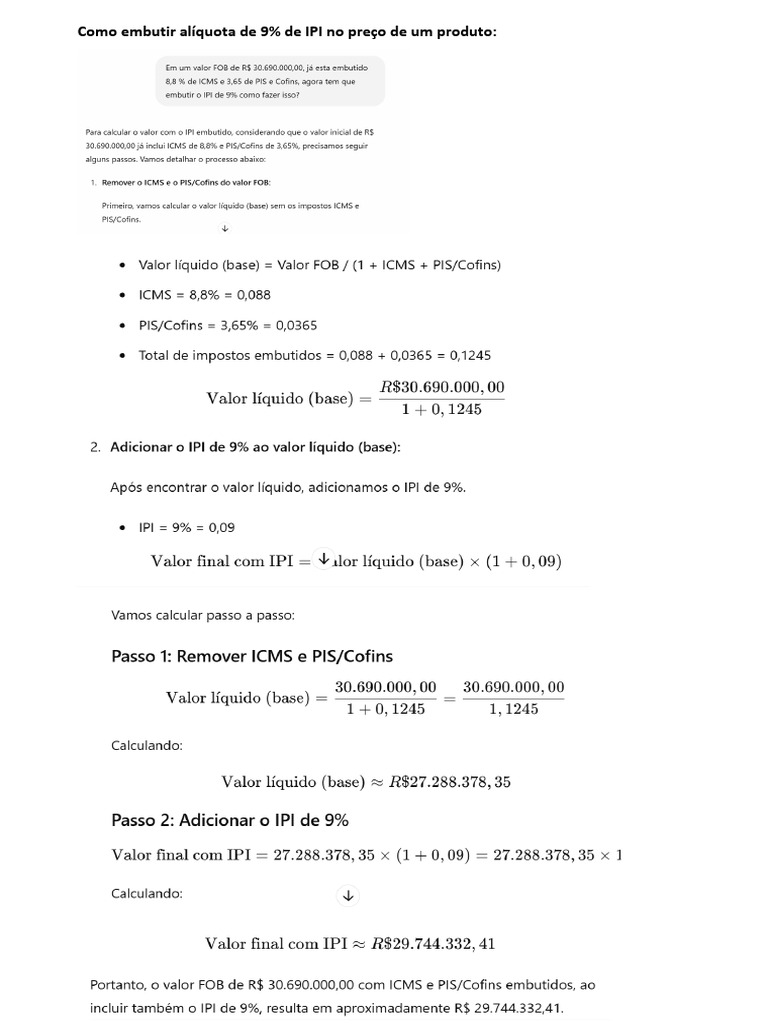 Cálculo IPI Brasil | PDF