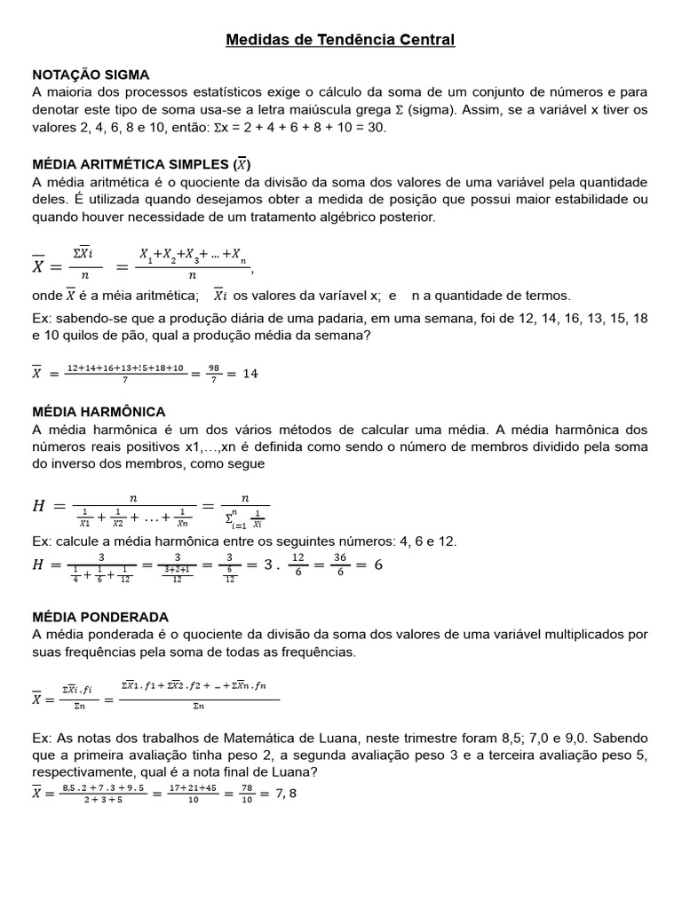 Medidas de Tendência Central em Estatística | PDF | Média | Modo ...