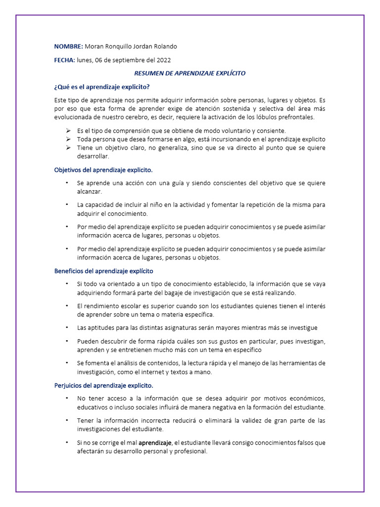 Aprendizaje Explícito: Definición y Ejemplos | PDF | Aprendizaje ...