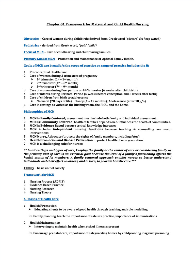 Maternal and Child Health Nursing Framework | PDF | Pregnancy | Childbirth