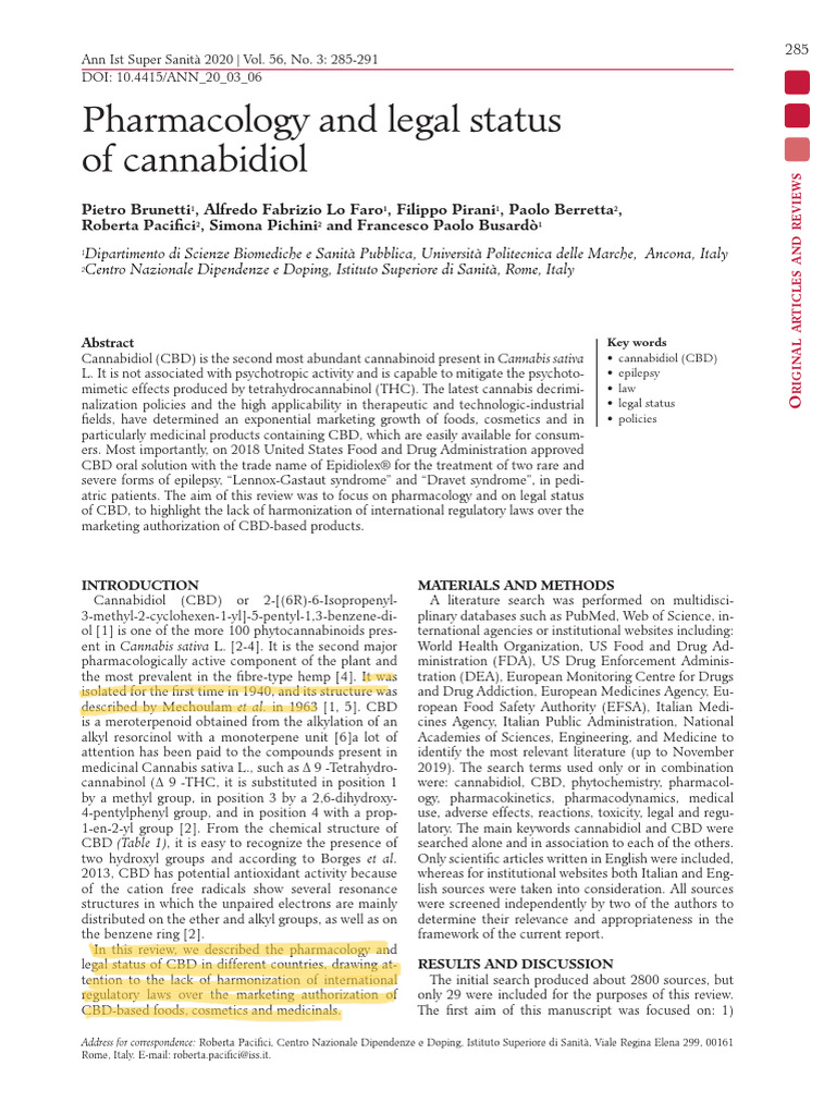 Pharmacology and Legal Status of CBD | PDF | Cannabis (Drug ...