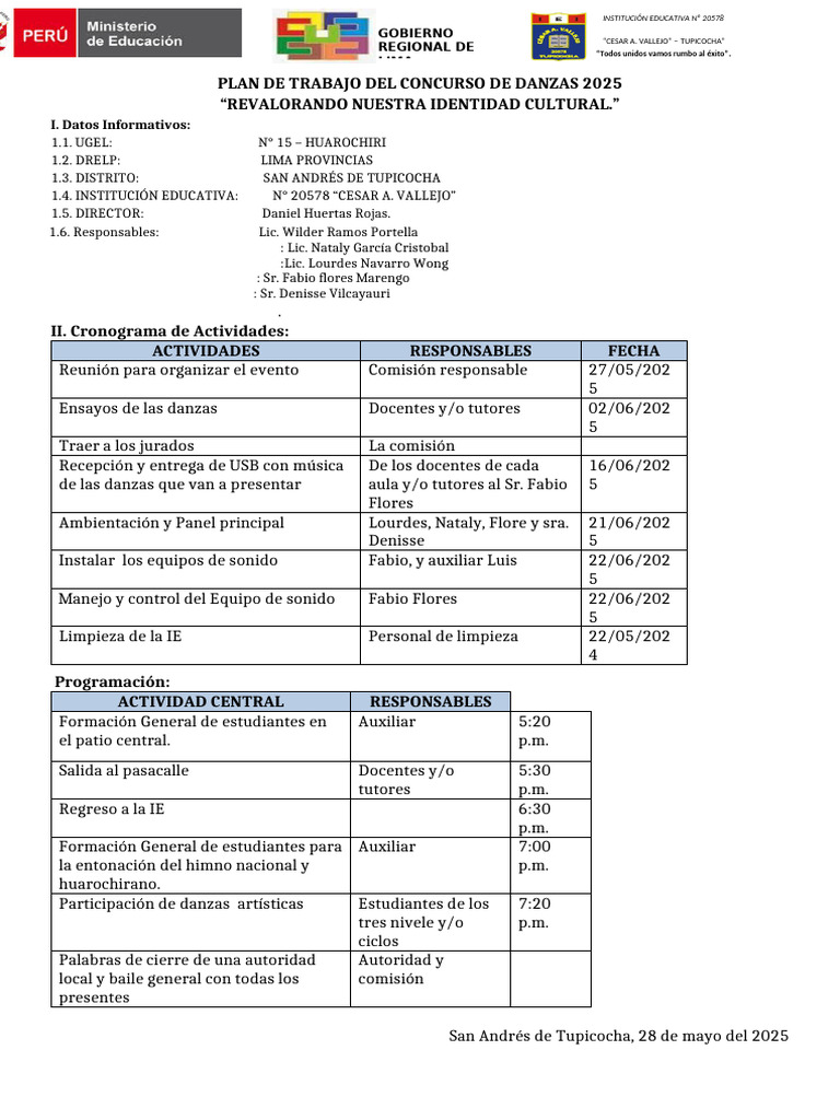 Plan y Bases Del Concurso de Danzas 2025 | PDF | Bailes | Las artes ...