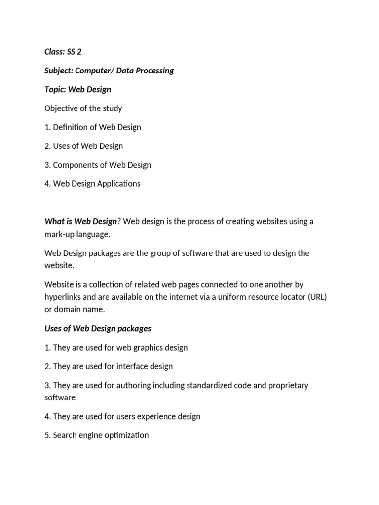 Web Design Basics for SS2 Students | PDF