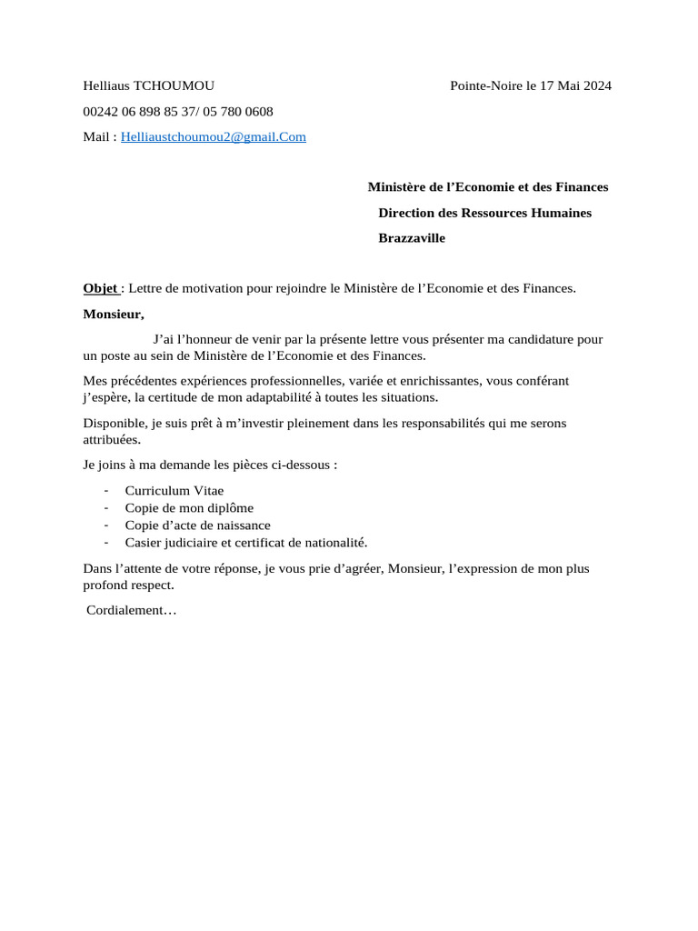 Lettre De Motivation Pour Emploi Public PDF