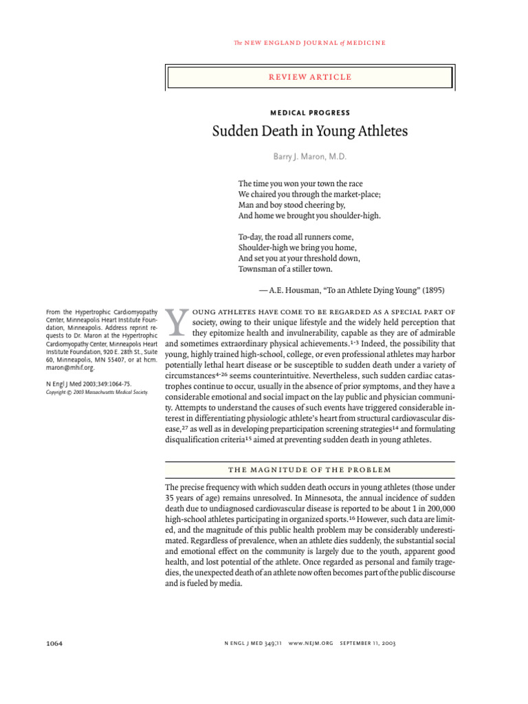Sudden Death Causes in Young Athletes | PDF | Cardiac Arrest | Heart